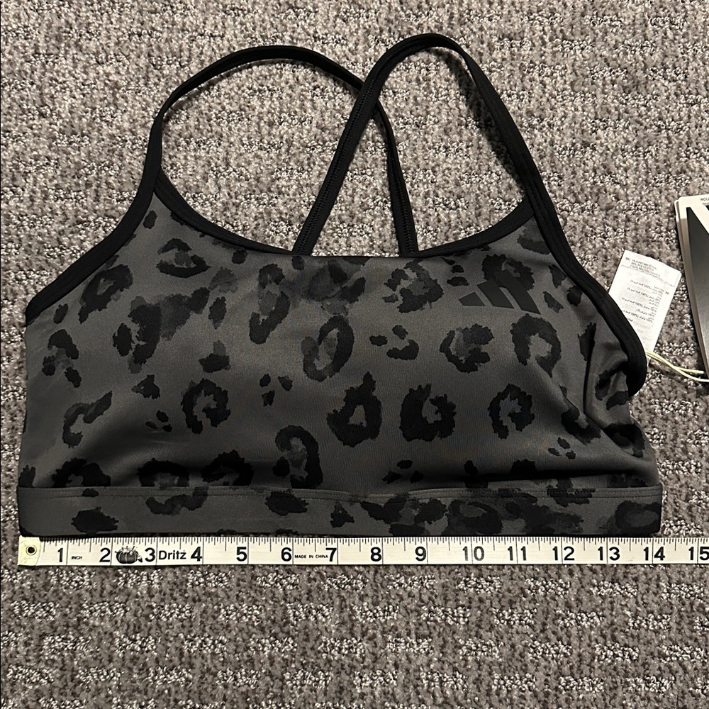 Adidas Black & Gray Leopard Print Sports Bra Size L A/B - Picture 6 of 6